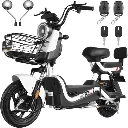 HONEYWHALE U3s Bicicleta eléctrica para adultos, bicicleta eléctrica con alarma, motor máximo 650W, velocidad máxima 31KM/H, autónoma 55-60KM, batería de gran capacidad 20AH, dos asientos----luces de coche