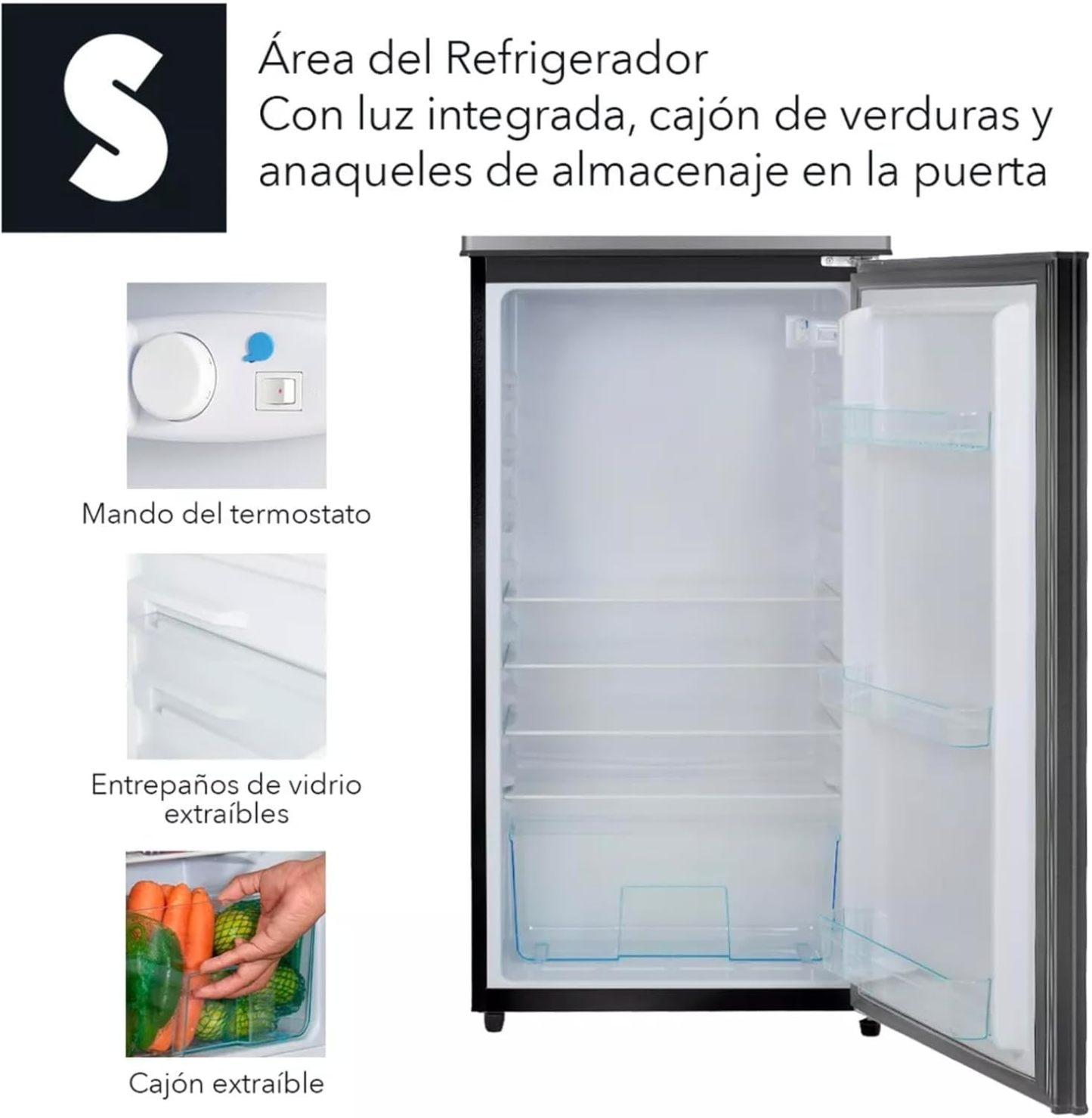 SIGNA Refrigerador 210L (7.4 pies cubicos) Frigobar Compacto Silver Refrigerador Con congelador de Acero Inoxidable Ideal Para Espacios Pequeños Frigobar Multifuncional (Plateado)