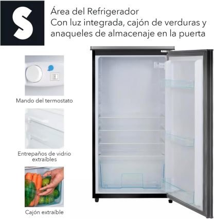 SIGNA Refrigerador 210L (7.4 pies cubicos) Frigobar Compacto Silver Refrigerador Con congelador de Acero Inoxidable Ideal Para Espacios Pequeños Frigobar Multifuncional (Plateado)