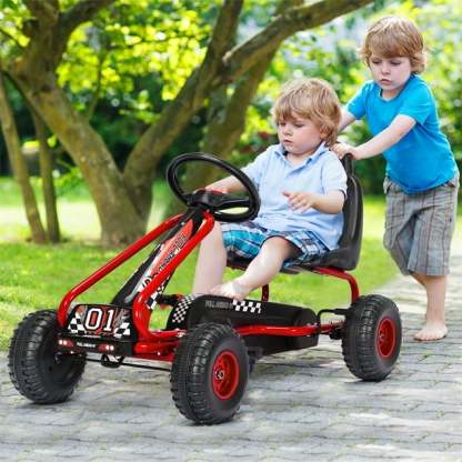 Costway Go kart de Pedales para Niños con 4 Ruedas Antideslizantes Asiento Envolvente y Freno de Mano Rojo 92 x 50 x 53 cm Costway Modern