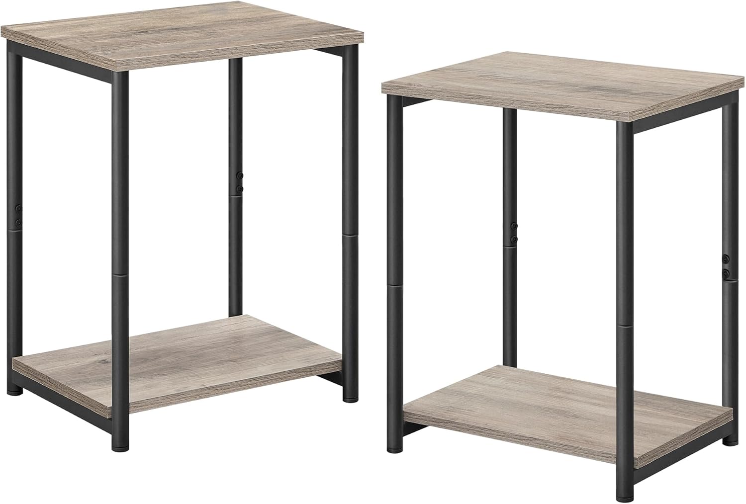 VASAGLE Mesas auxiliares, Juego de 2, Mesitas de Noche, con Estante de Almacenamiento, Marco de Acero, para Sala de Estar, Dormitorio, Estilo Industrial, Marrón Rústico y Negro MLET272B01