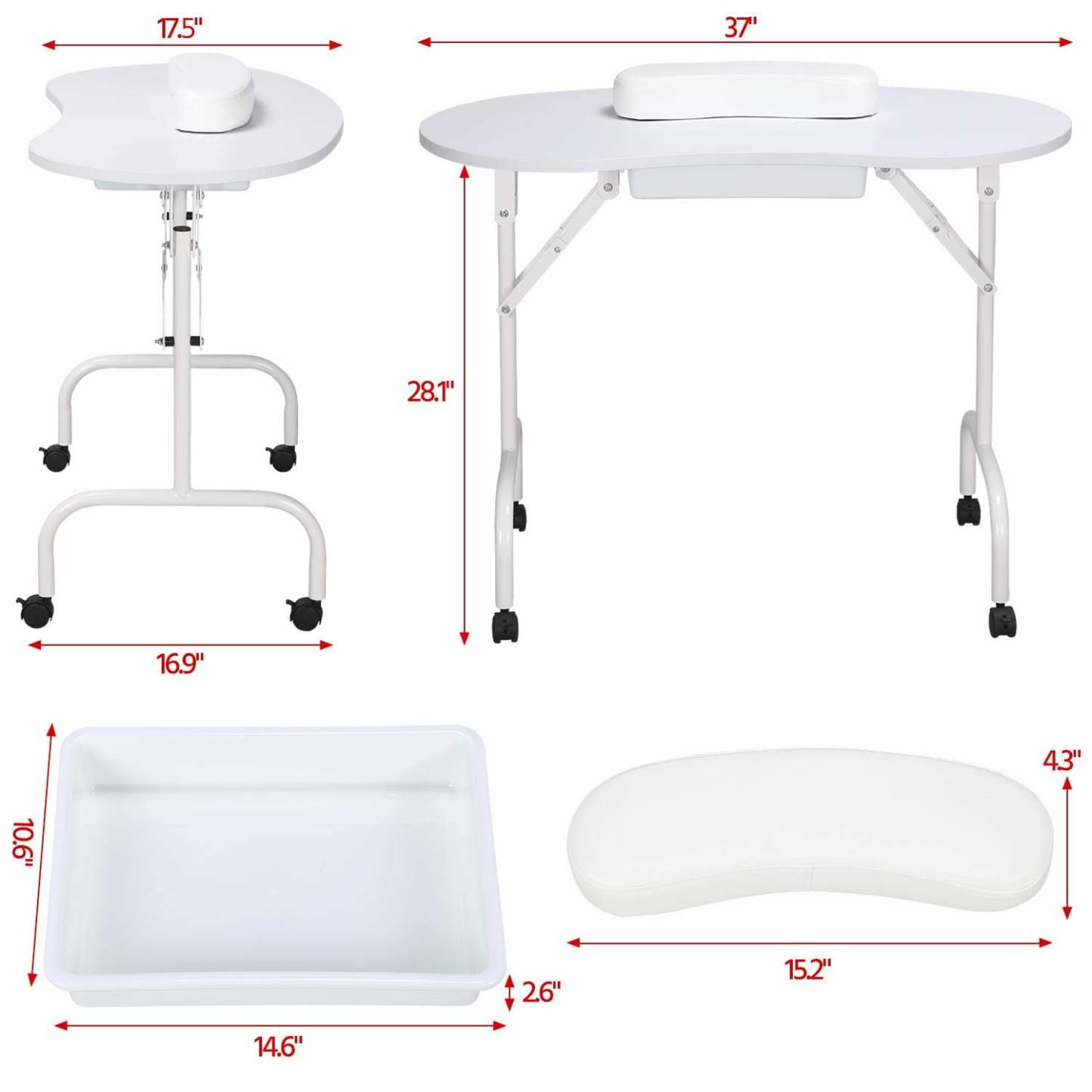 Mesa de manicura Yaheetech portátil y plegable de 37 pulgadas, blanca
