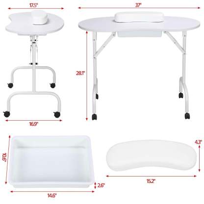 Mesa de manicura Yaheetech portátil y plegable de 37 pulgadas, blanca