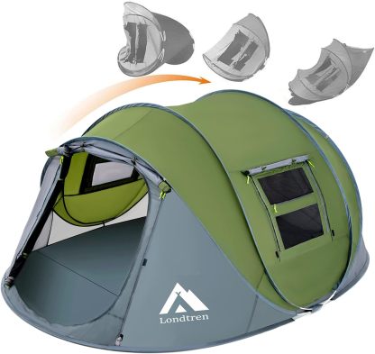 Tienda de campaña para 4 personas, fácil de desplegar e impermeable, configuración automática, 2 puertas, tiendas de campaña familiares instantáneas para camping, senderismo y viajes