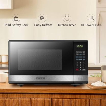 BLACK+DECKER EM720CB7 - Horno de microondas digital con puerta giratoria con botón pulsador, cerradura de seguridad infantil, 700 W, acero inoxidable, 0.7 pies cúbicos