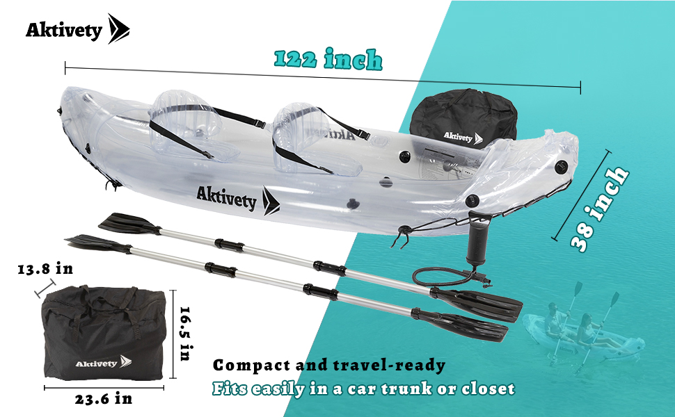 kayak inflable transparente dimensiones compactas bolsa de transporte ligera fácil de llevar