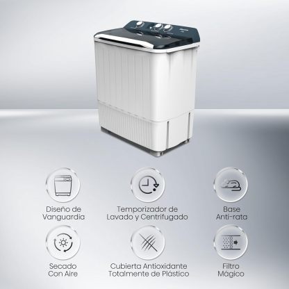 Hisense WSA1102PCN Lavadora Semiautomatica Doble Tina 11 Kg, Blanco/Gris