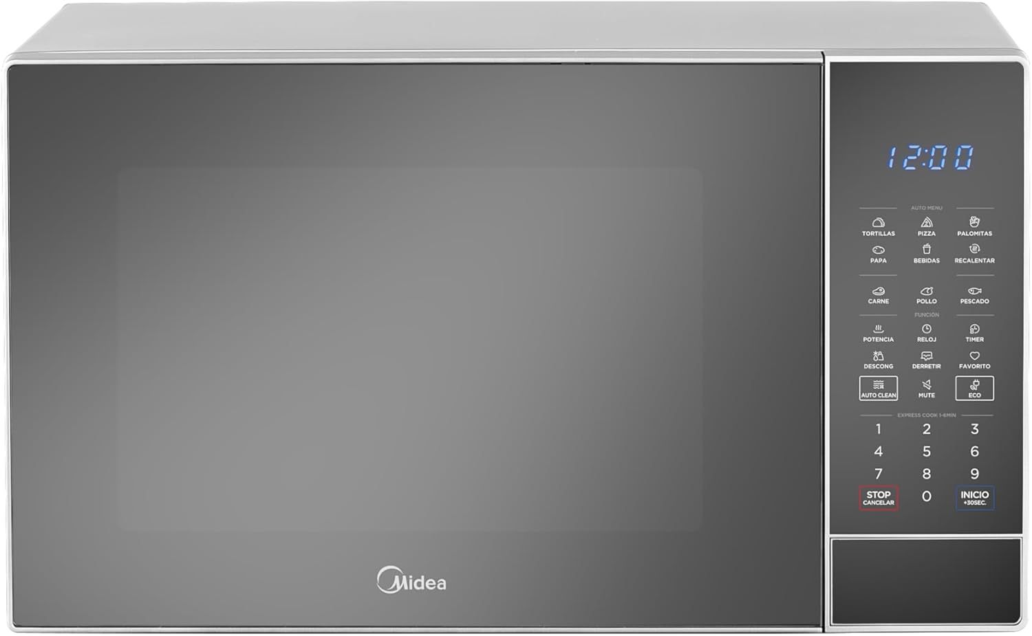 Midea MMDK14S2MG Horno de Microondas SmartECO 1.4 Pies Cúbicos 40L Silver Puerta Espejo