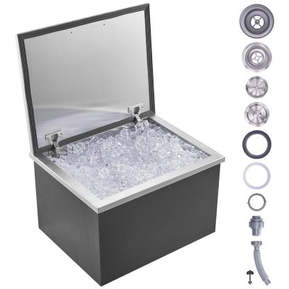 VEVOR - Cofre de Hielo de 20 Pulgadas de Largo x 16 Pulgadas de Ancho x 13 Pulgadas de Alto, Enfriador de Acero Inoxidable con Barra de Cubierta con bisagras, cubeta de Hielo de 40.9 Cuartos de galón