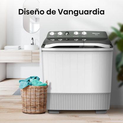 Hisense WSA1102PCN Lavadora Semiautomatica Doble Tina 11 Kg, Blanco/Gris