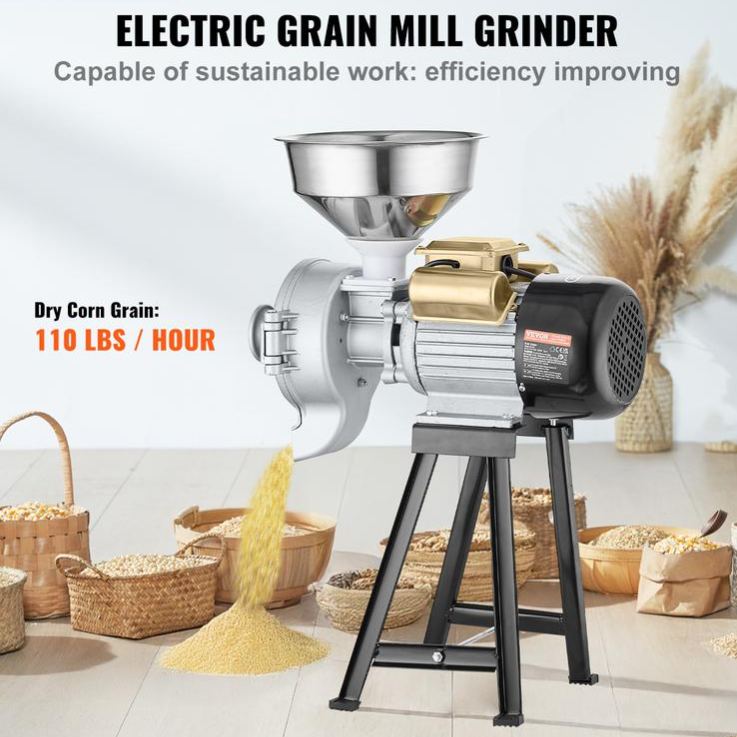 Molino eléctrico para granos, 3000 W, molinillo de especias, molino de maíz comercial con embudo, máquina para moler con grosor ajustable, molino de harina y cereales de alta resistencia, molinillo para uso en seco y húmedo.