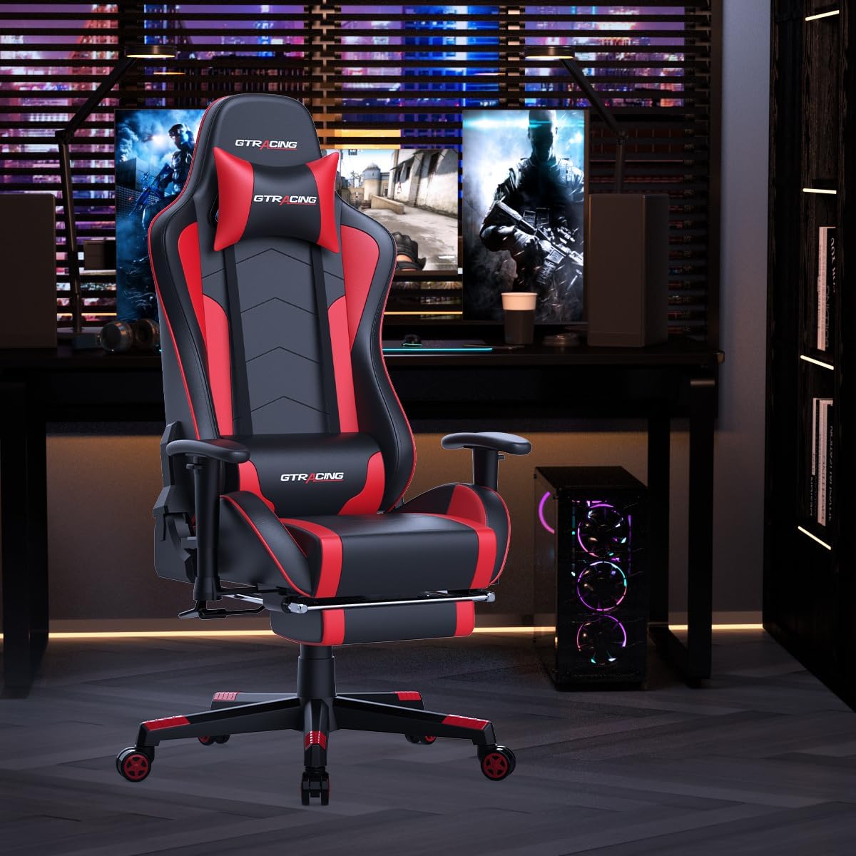 GTRACING - Silla para Juegos con reposapiés y Altavoces Bluetooth, Silla de Videojuegos, ergonómica y Resistente para computadora
