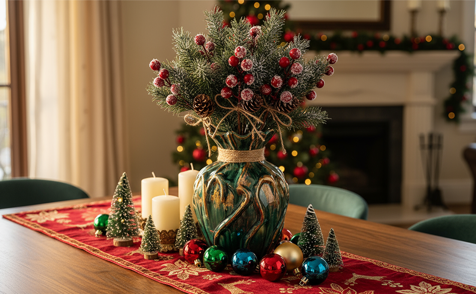 Bayas de Pino Artificiales para Decoraciones de Arboles de Navidad