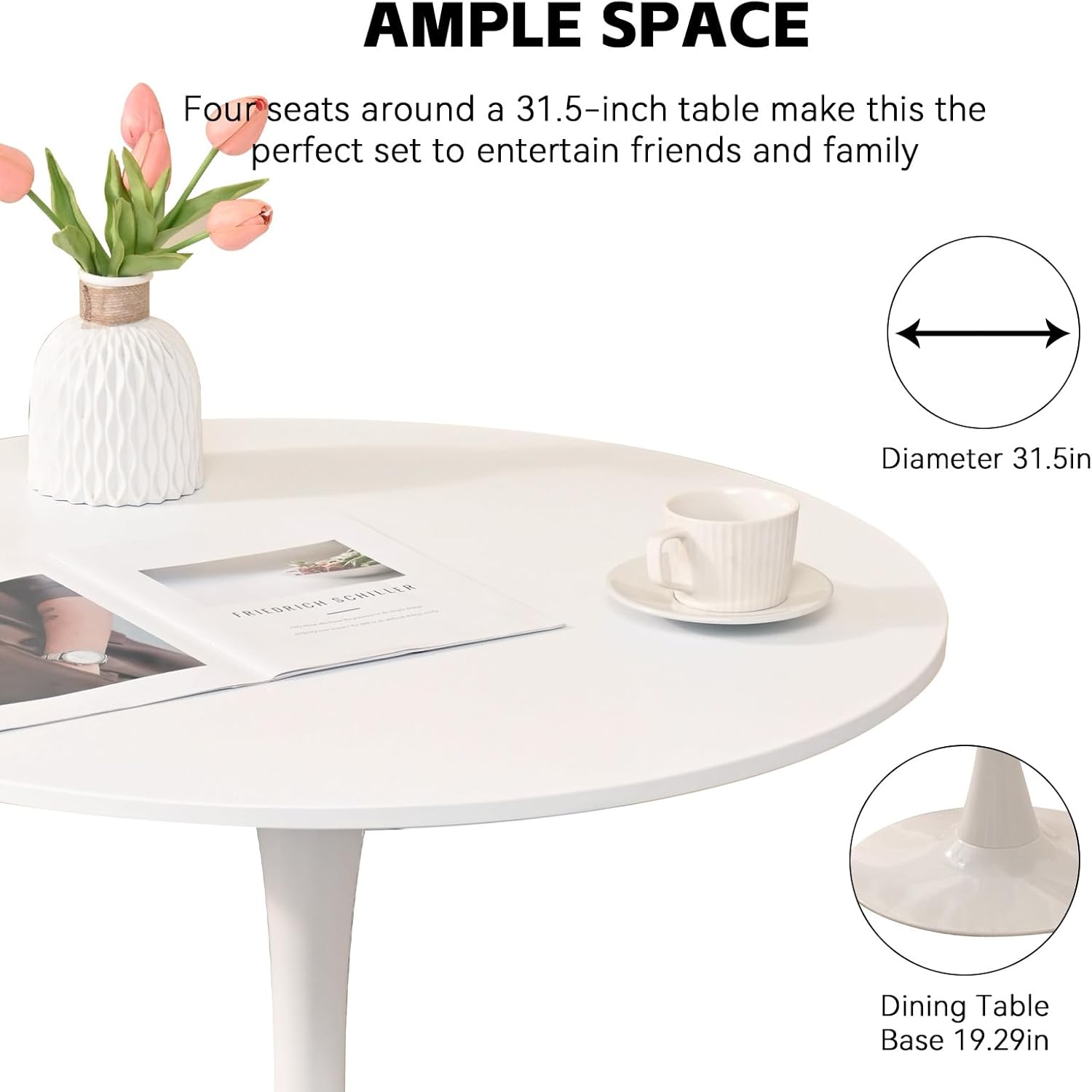 Juego de 6 sillas de comedor tapizadas de piel, estilo moderno, con ribete de cabeza de clavo y pata de madera, anillo de metal para comedor y sala de estar (blanco y negro, juego de 6)