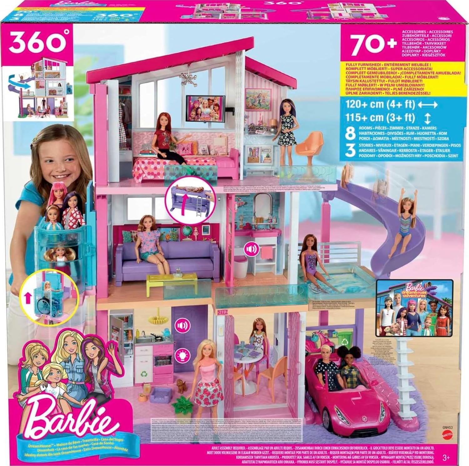 Barbie Estate, Mega Casa de Los Sueños, Casa de Muñecas para niñas de 3 años en adelante, con más de 90 cm de Alto, 8 Habitaciones, Elevador y alberca