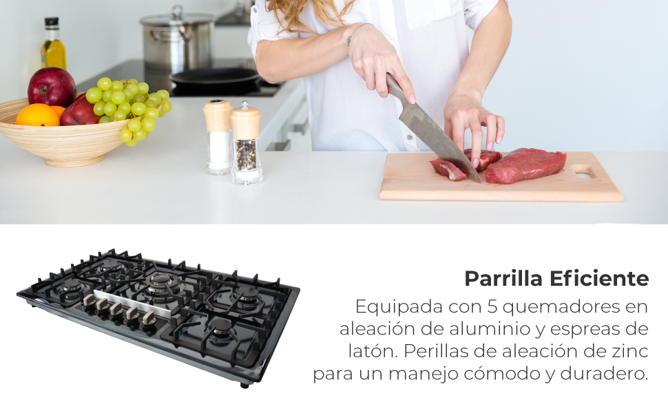 SUPRA Parrilla a Gas de 5 Quemadores Empotrable - 87 cm