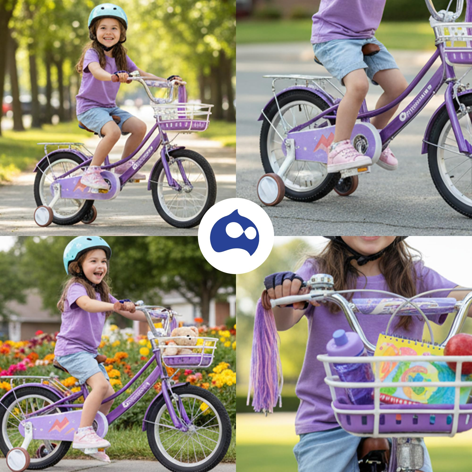 Bluelander Bicicleta Infantil para Niña, Rodada 16 con Ruedas de Entrenamiento, Canastilla, Parrilla Metalica y Salpicadera, Asiento y Manubrio Ajustable, Ideal para Niñas de 4 a 6 Años