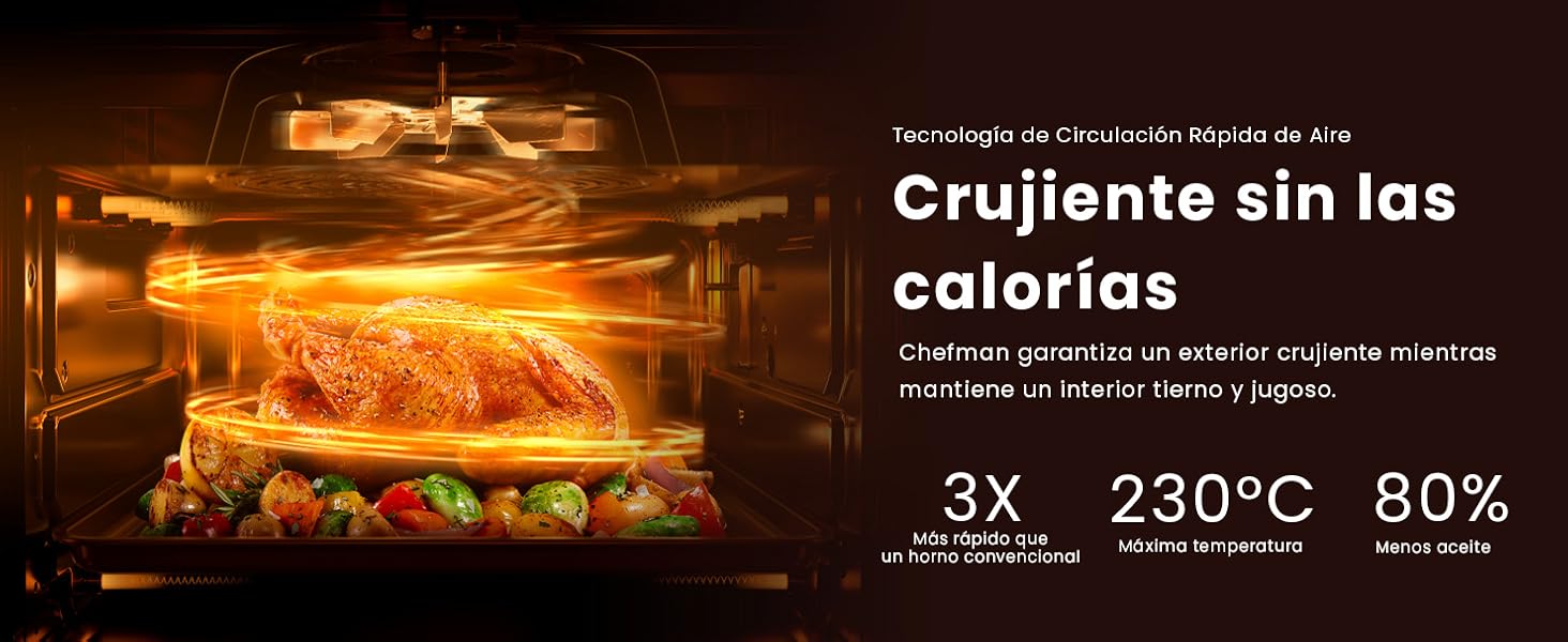 Chefman, horno tostador, freidora de aire, horno, hornear, tostar, comida saludable