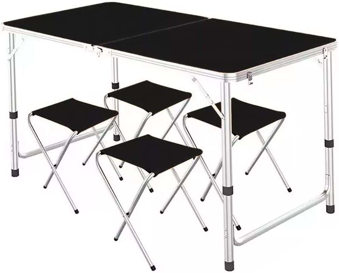 SELECTSHOP Mesa Plegable Portatil Comedor de Camping con 4 Sillas De Tela Taburetes Portatiles Mesa Resistente para Picnic Comedor Ajustable 120 cm-taza