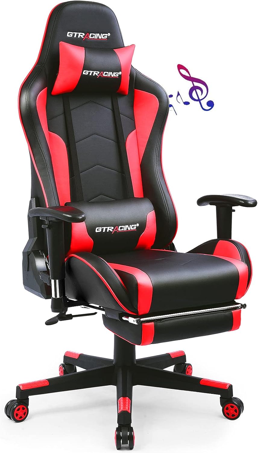 GTRACING - Silla para Juegos con reposapiés y Altavoces Bluetooth, Silla de Videojuegos, ergonómica y Resistente para computadora