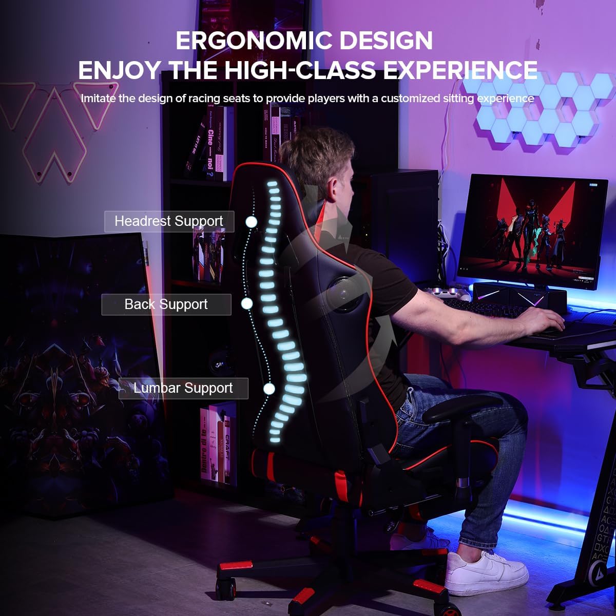 GTRACING - Silla para Juegos con reposapiés y Altavoces Bluetooth, Silla de Videojuegos, ergonómica y Resistente para computadora