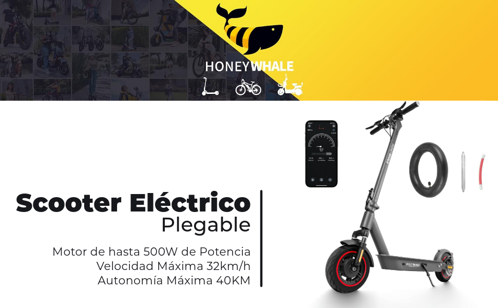  Patin electrico con Motor de hasta 500W, Velocidad Máxima de 32KM/H, Autonomía Máxima 40KM