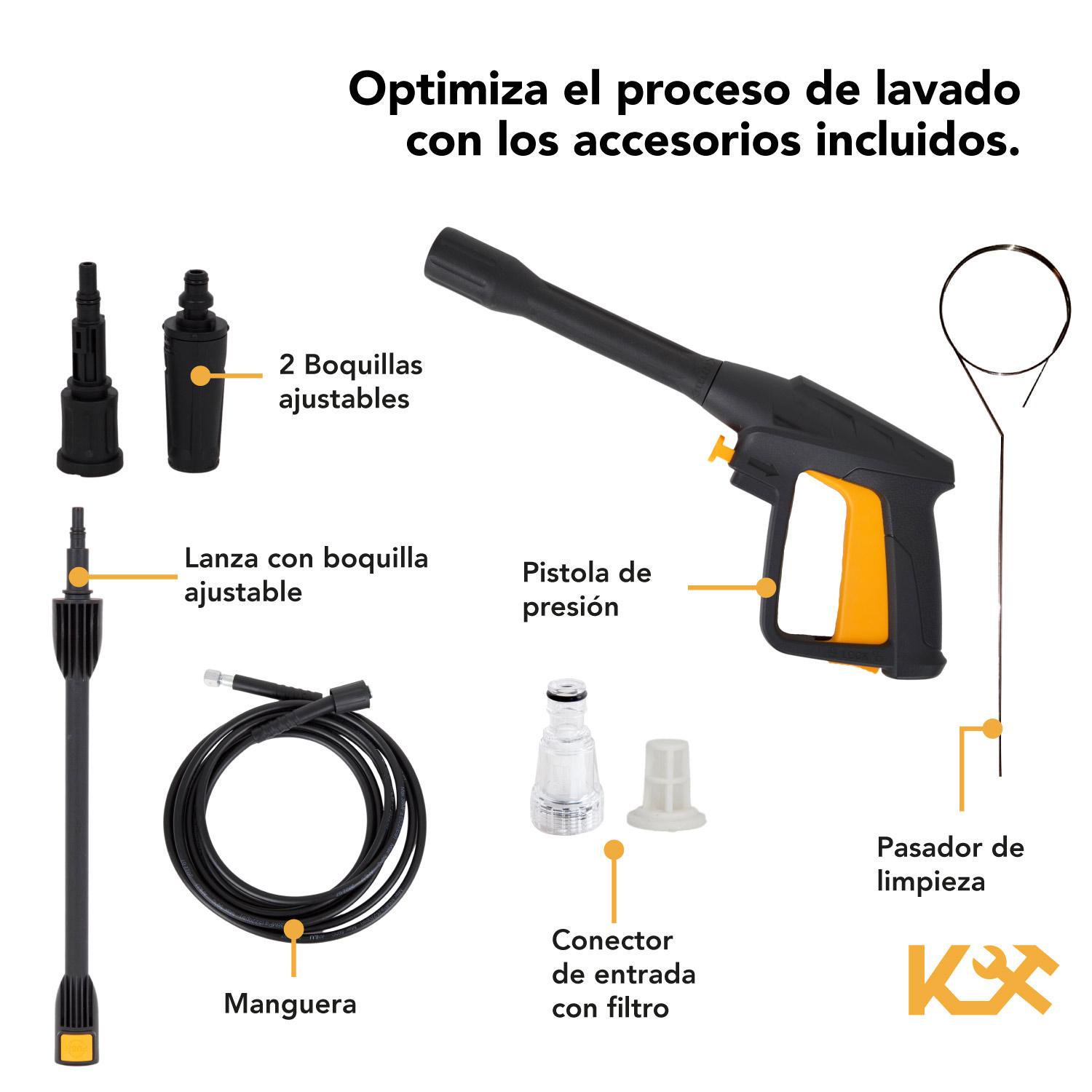 Hidrolavadora Eléctrica Portatil 2000 Psi 1600w + Accesorios Kingsman HIDROKING2000