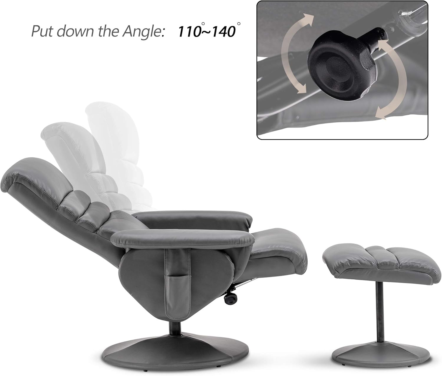 Silla reclinable con otomana, silla reclinable con masaje, silla giratoria de 360 años, piel sintética 7902 (blanco crema)