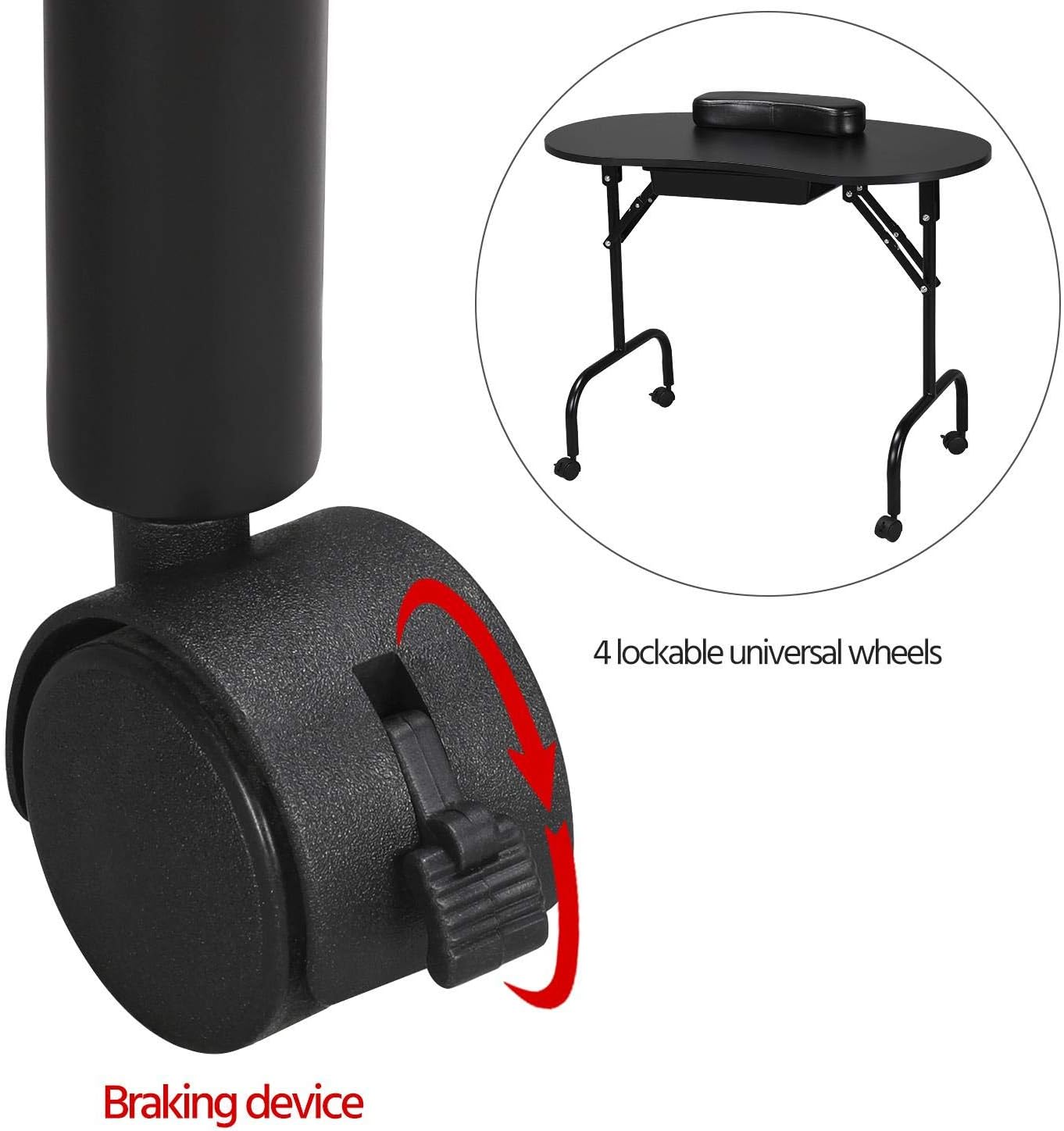 Yaheetech Mesa de manicura portátil y Plegable de 37 Pulgadas, estación de Trabajo con cajón Grande/Almohadilla de muñeca para Cliente, Ruedas controlables/Estuche de Transporte para SPA, salón de