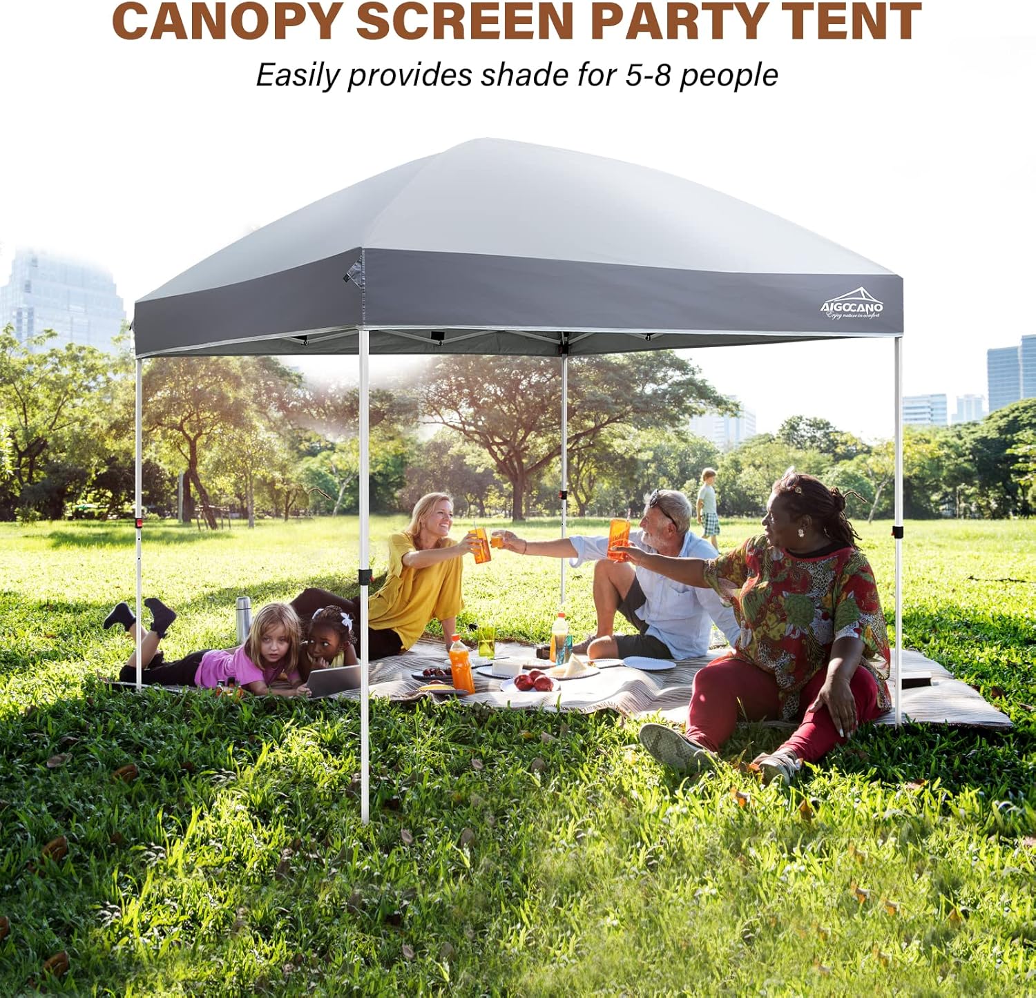 AIGOCANO Tienda de campaña para exteriores, toldo desplegable de 10 x 10 pulgadas, tiendas de campaña instantáneas para fiestas con bolsa enrollable, 4 bolsas de arena, toldos portátiles fáciles de subir (gris)