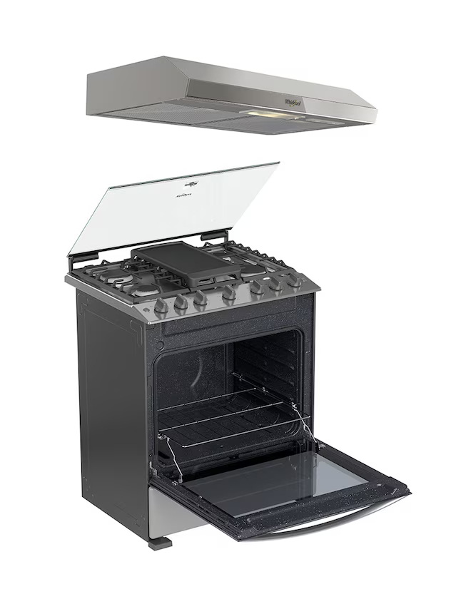 WHIRLPOOL  Combo estufa de piso a gas LP/natural 76 cm CWFR5200D-H de 6 quemadores + campana