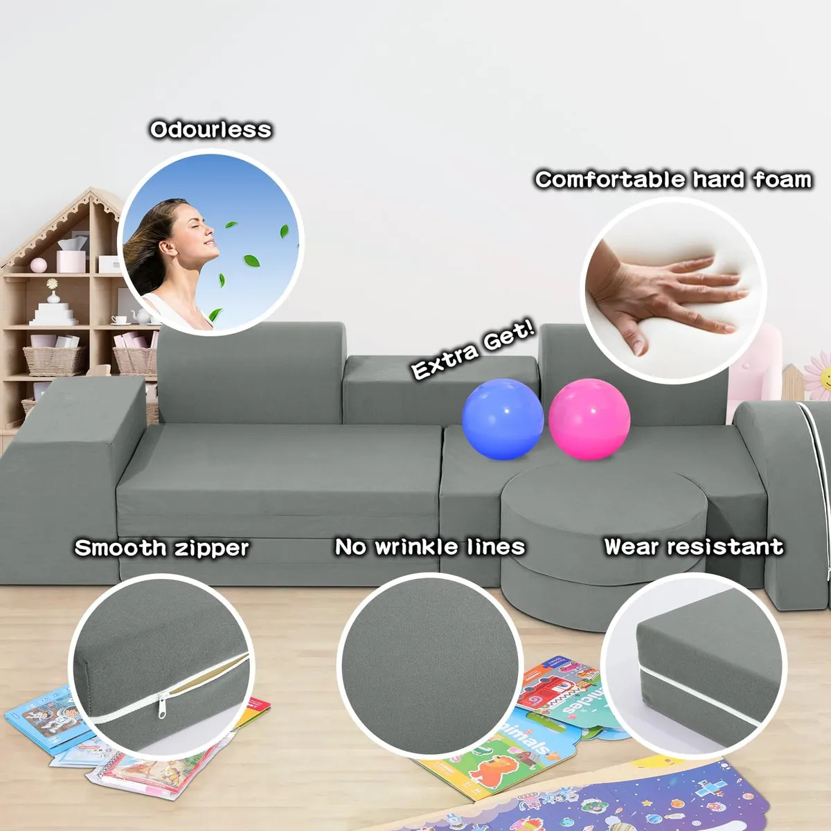Sofá Modular Para Niños, Sofá Convertible De 12 Piezas, Sofá