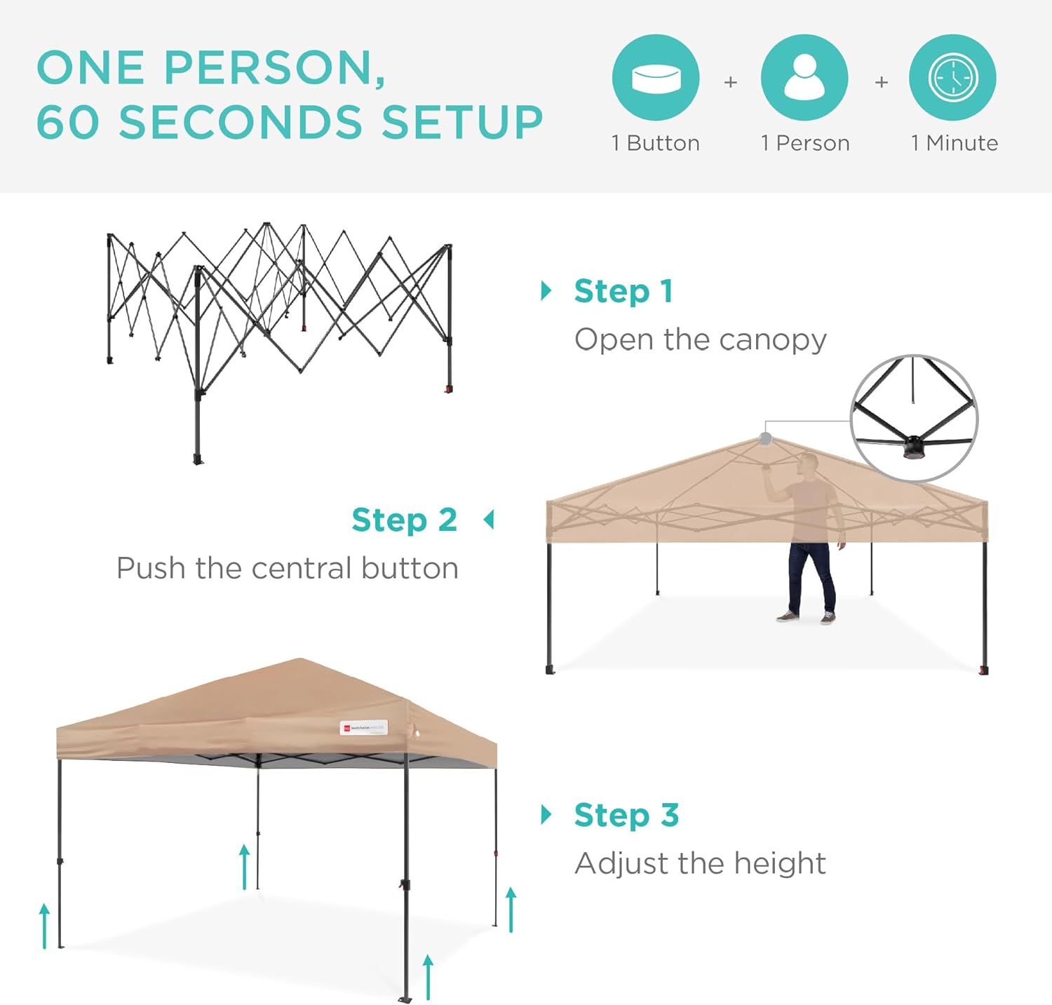 Best Choice Products - Toldo de armado fácil de 1 persona con un botón, tienda portátil e instantánea, funda, 3 x 3 metros, 4 bolsas de peso, color azul