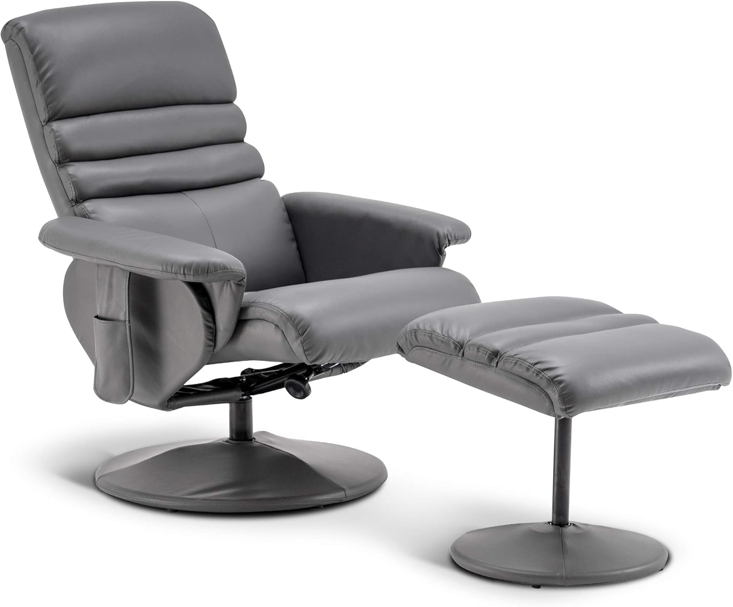 Silla reclinable con otomana, silla reclinable con masaje, silla giratoria de 360 años, piel sintética 7902 (blanco crema)