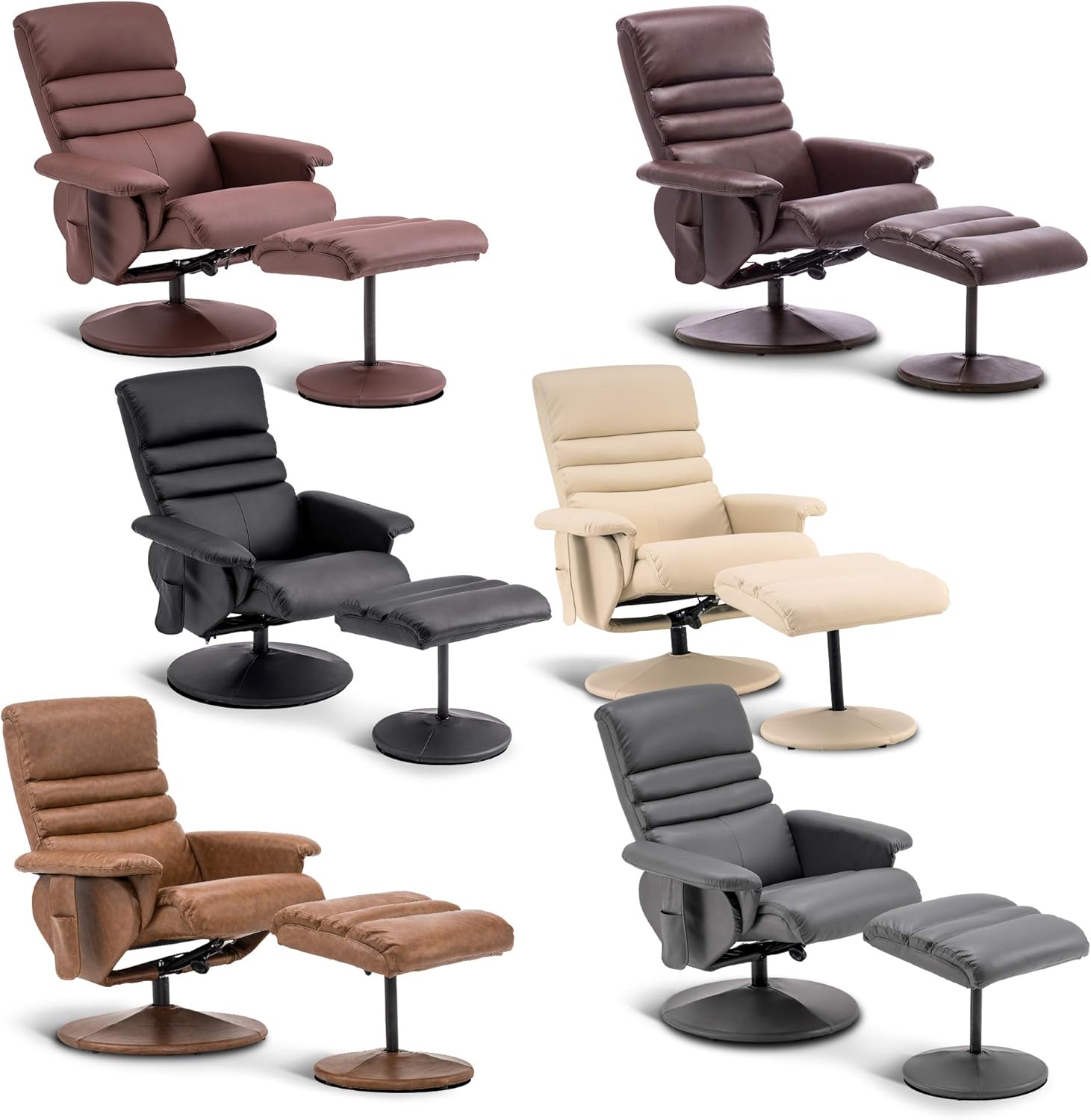 Silla reclinable con otomana, silla reclinable con masaje, silla giratoria de 360 años, piel sintética 7902 (blanco crema)