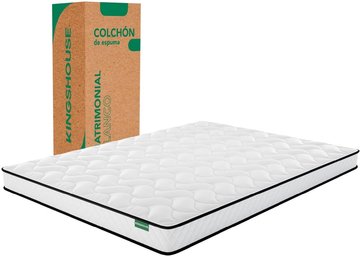 Kingshouse | Colchón en Caja Matrimonial Color Gris - Espuma de Alta Densidad - (LAxANxAL) 190x135x15 cm - Antiácaros e Hipoalergénico - Memory Foam, Adaptable y Suave - Firmeza Justa