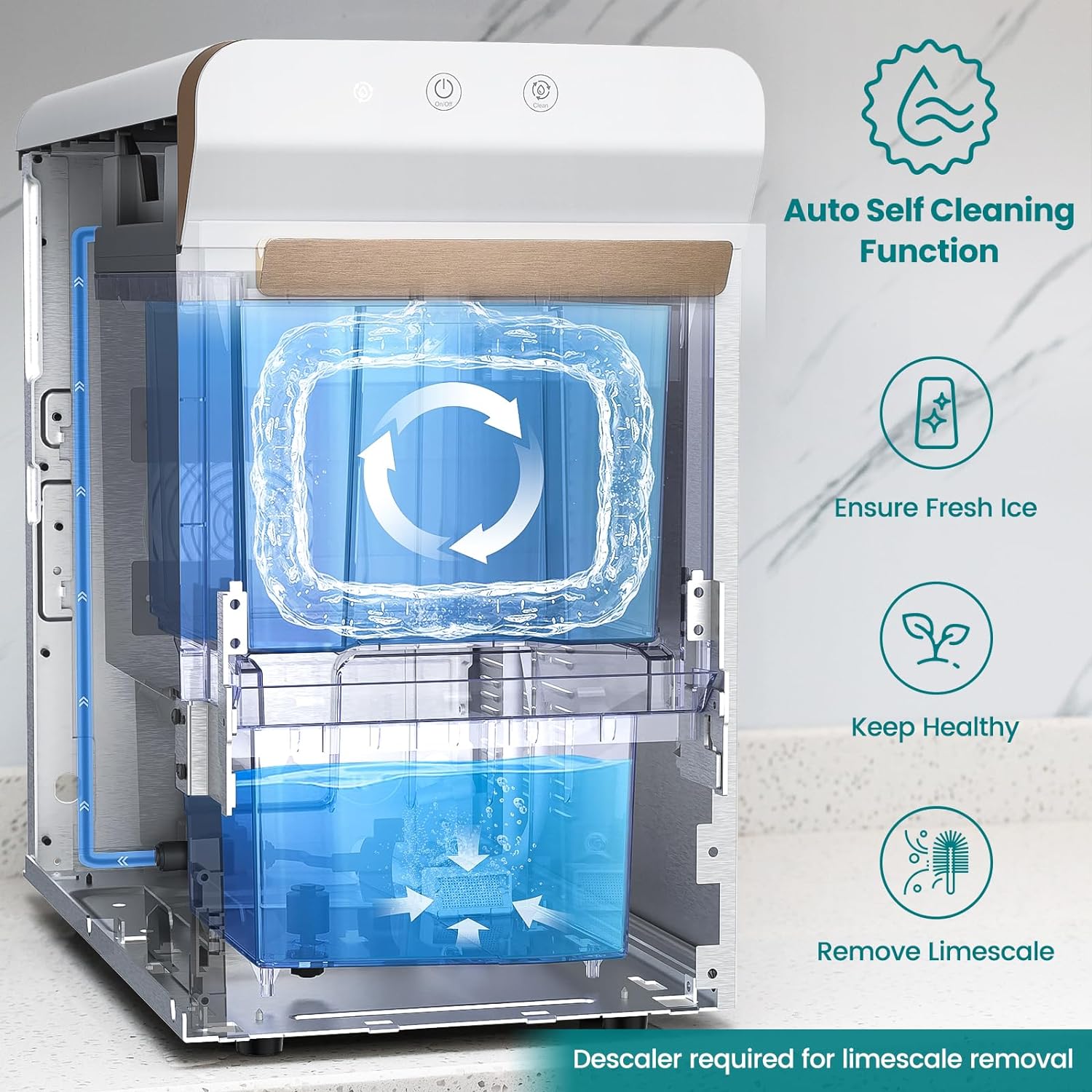 Máquina de hielo para encimera Gevi home V2.0, máquina de hielo con bandeja autolimpiante, simplemente ábrala y vierta para rellenar agua, carcasa de acero inoxidable, se puede colocar debajo del gabinete-----Paño de limpieza