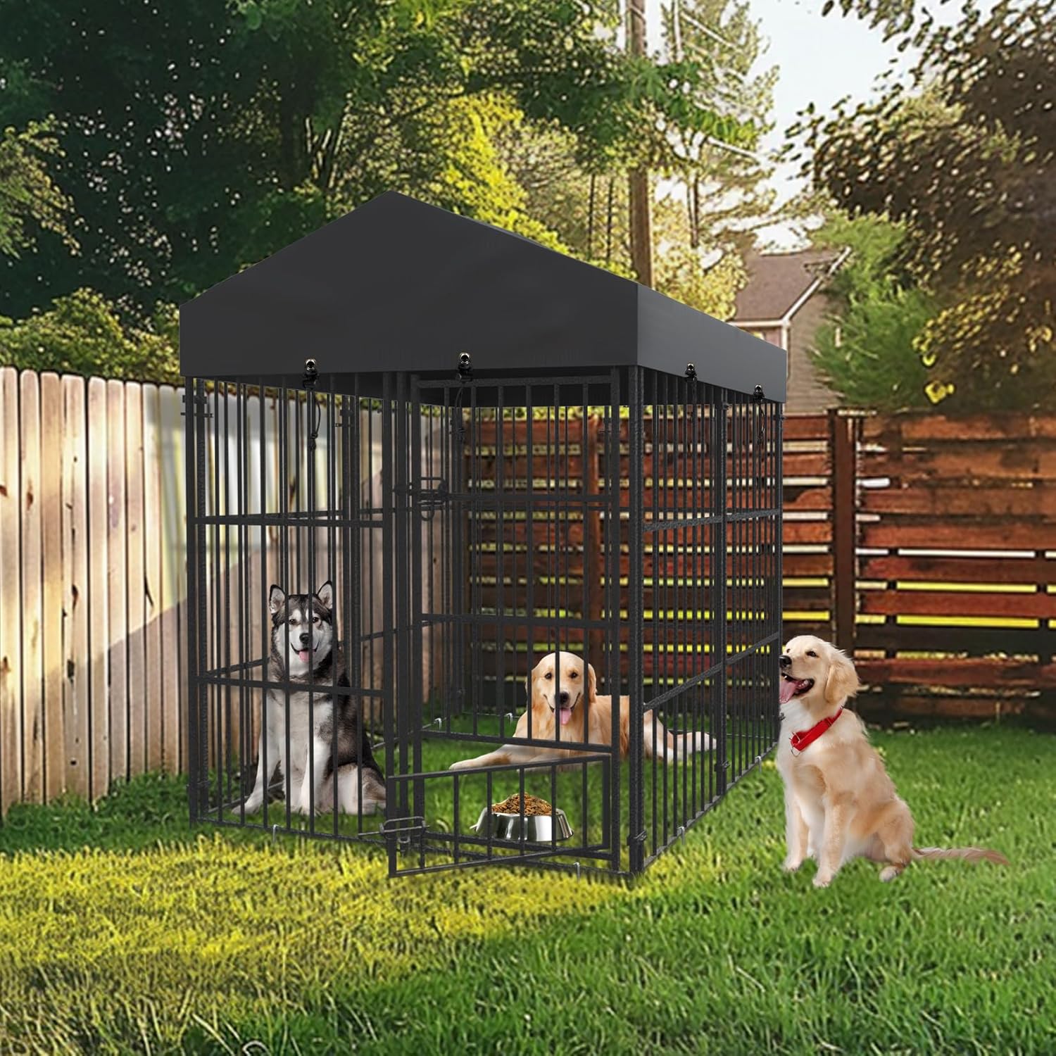 Wisfor Casas para Perros: Perreras Exteriores con Techo 249x120x165 cm Jaulas para Perros Grandes Parque Vallas Corral Cercados para Mascotas de Metal Inoxidable con Cerradura (L)