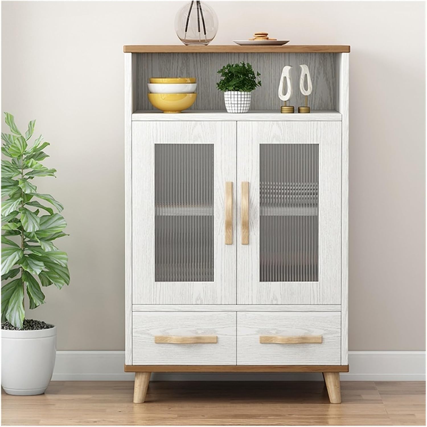 Alacenas para Cocina Gabinete de almacenamiento de cocina de madera maciza, gabinete de Buffet independiente, gabinete de café de almacenamiento blanco, gabinete de decoración for sala de estar Alacen