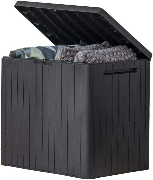 Keter City - Caja de resina de 30 galones para muebles de patio, accesorios de alberca y almacenamiento para juguetes al aire libre, color gris