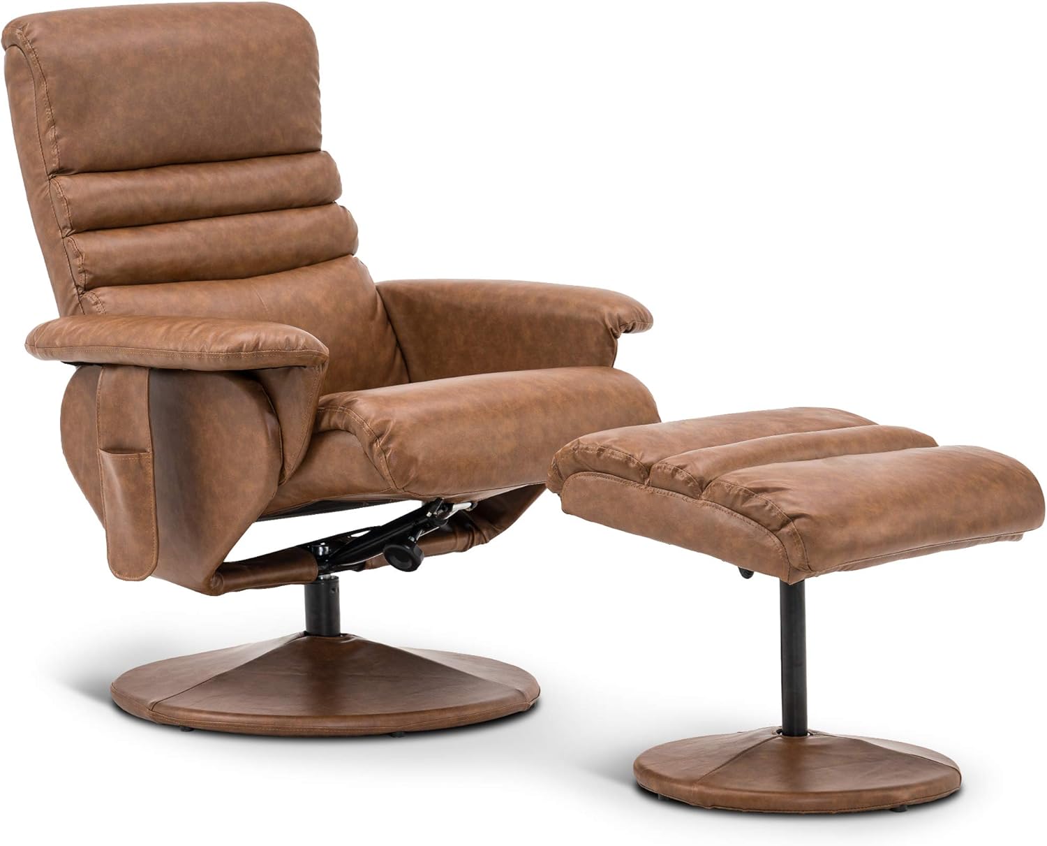 Silla reclinable con otomana, silla reclinable con masaje, silla giratoria de 360 años, piel sintética 7902 (blanco crema)
