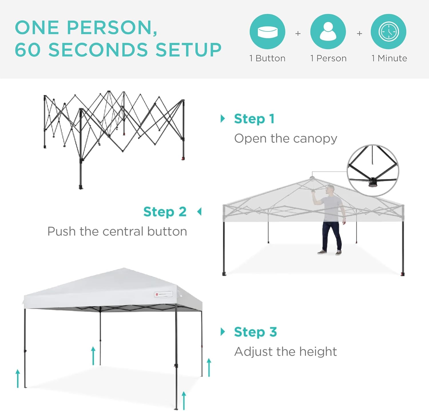 Best Choice Products - Toldo de armado fácil de 1 persona con un botón, tienda portátil e instantánea, funda, 3 x 3 metros, 4 bolsas de peso, color azul