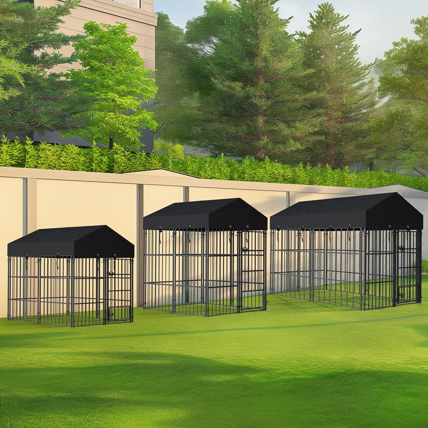 Wisfor Casas para Perros: Perreras Exteriores con Techo 249x120x165 cm Jaulas para Perros Grandes Parque Vallas Corral Cercados para Mascotas de Metal Inoxidable con Cerradura (L)