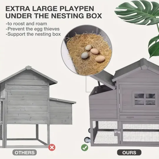 Gallinero expandible Aivituvin para gallinas para exteriores con ruedas, caja nido, bandeja extraíble a prueba de fugas y panel de techo resistente a los rayos UV