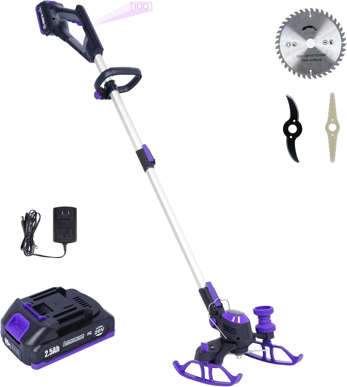 Weed Wacker inalámbrico, 20 V máx. x 4.0 Ah funciona con batería, tiempo de ejecución 75-100 minutos, peso solo 5 libras, cortacésped en 1 (con batería de 4.0 Ah)
