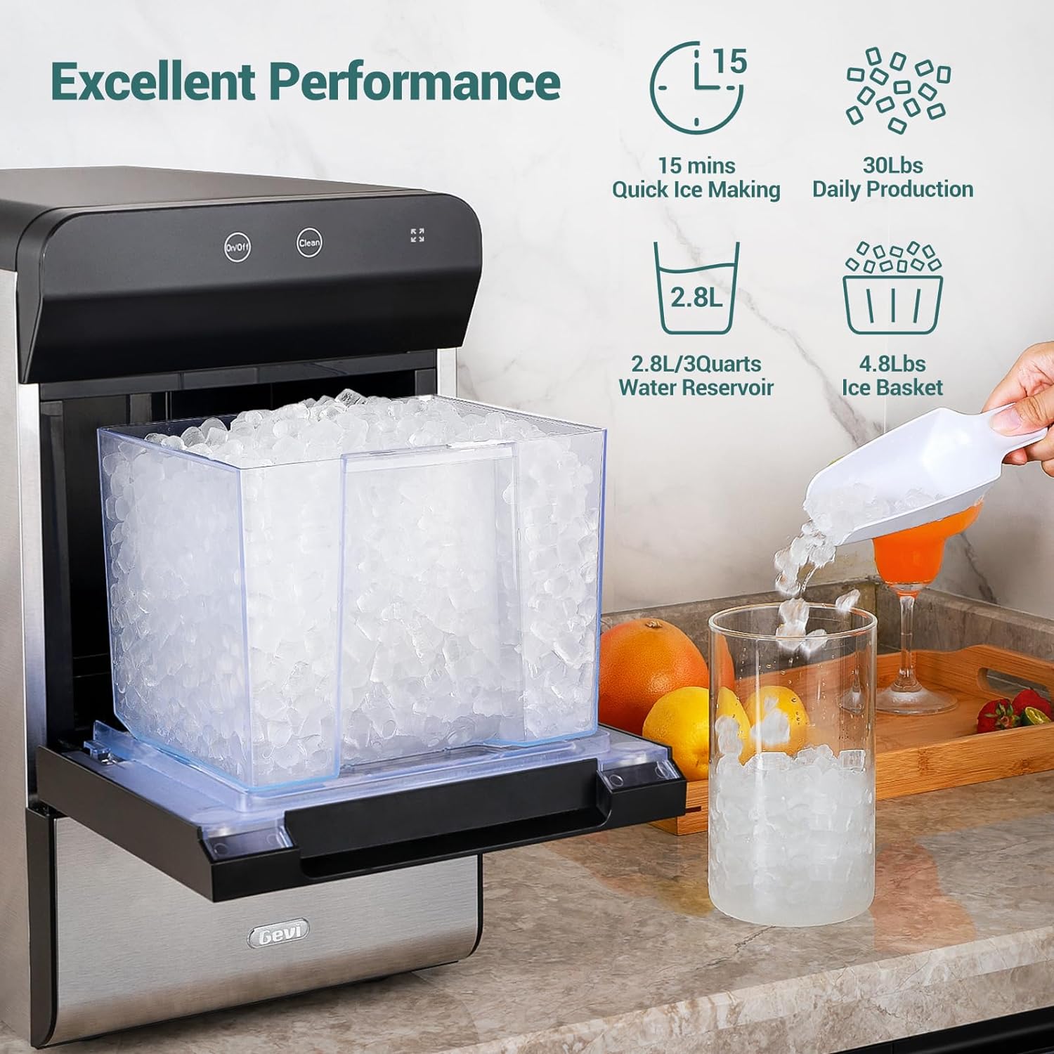 Máquina de hielo para encimera Gevi home V2.0, máquina de hielo con bandeja autolimpiante, simplemente ábrala y vierta para rellenar agua, carcasa de acero inoxidable, se puede colocar debajo del gabinete-----Paño de limpieza