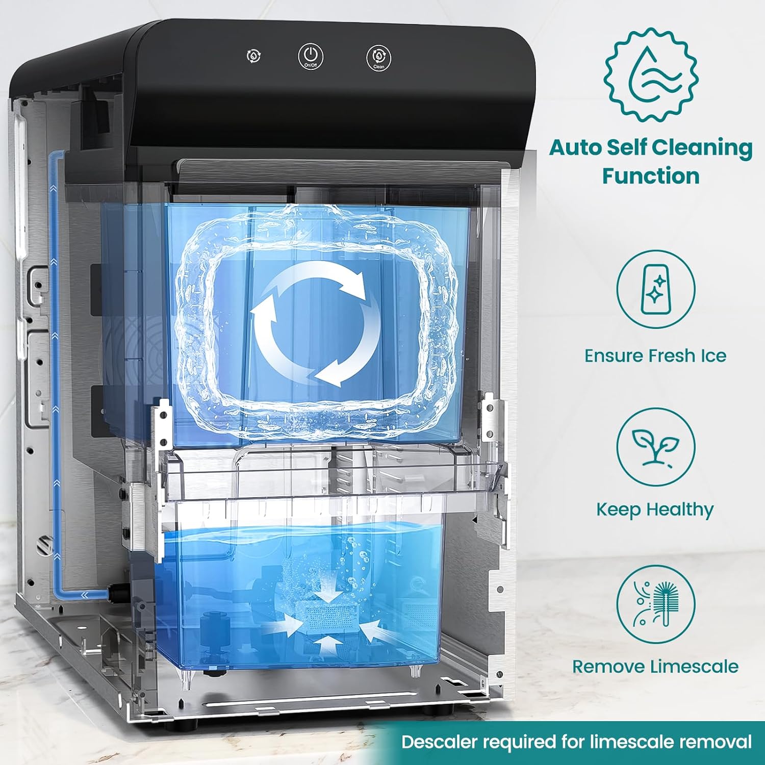 Máquina de hielo para encimera Gevi home V2.0, máquina de hielo con bandeja autolimpiante, simplemente ábrala y vierta para rellenar agua, carcasa de acero inoxidable, se puede colocar debajo del gabinete-----Paño de limpieza