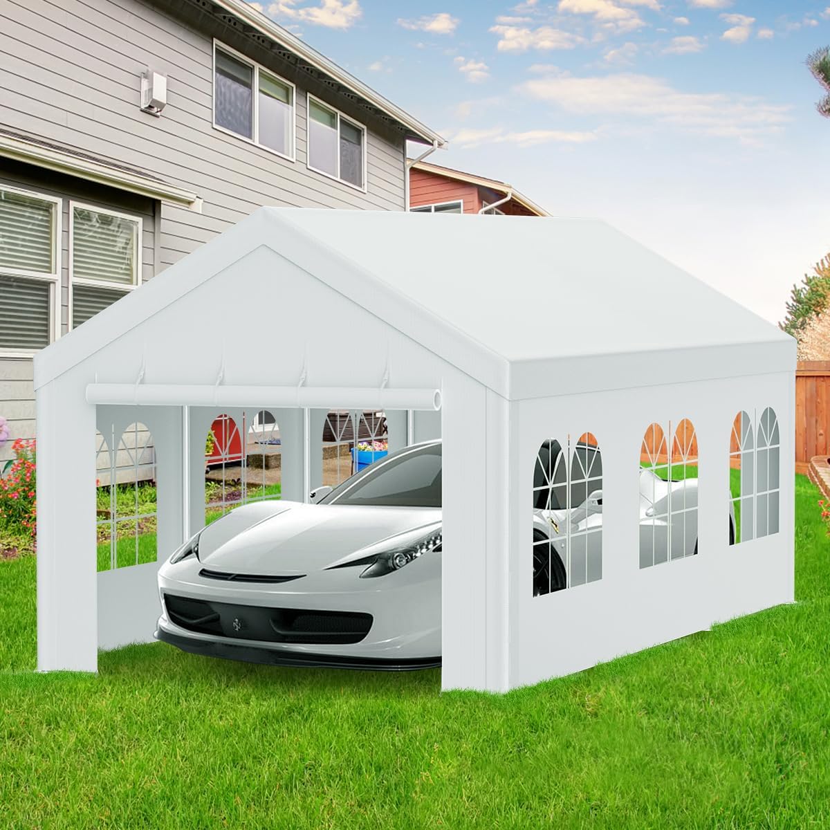 MXLENOBLE Carpa Toldo Plegable 3x3 para Eventos y Exteriores | con Paredes, Reforzado y de Fácil Armado Color Blanco (Toldo-3 * 6)