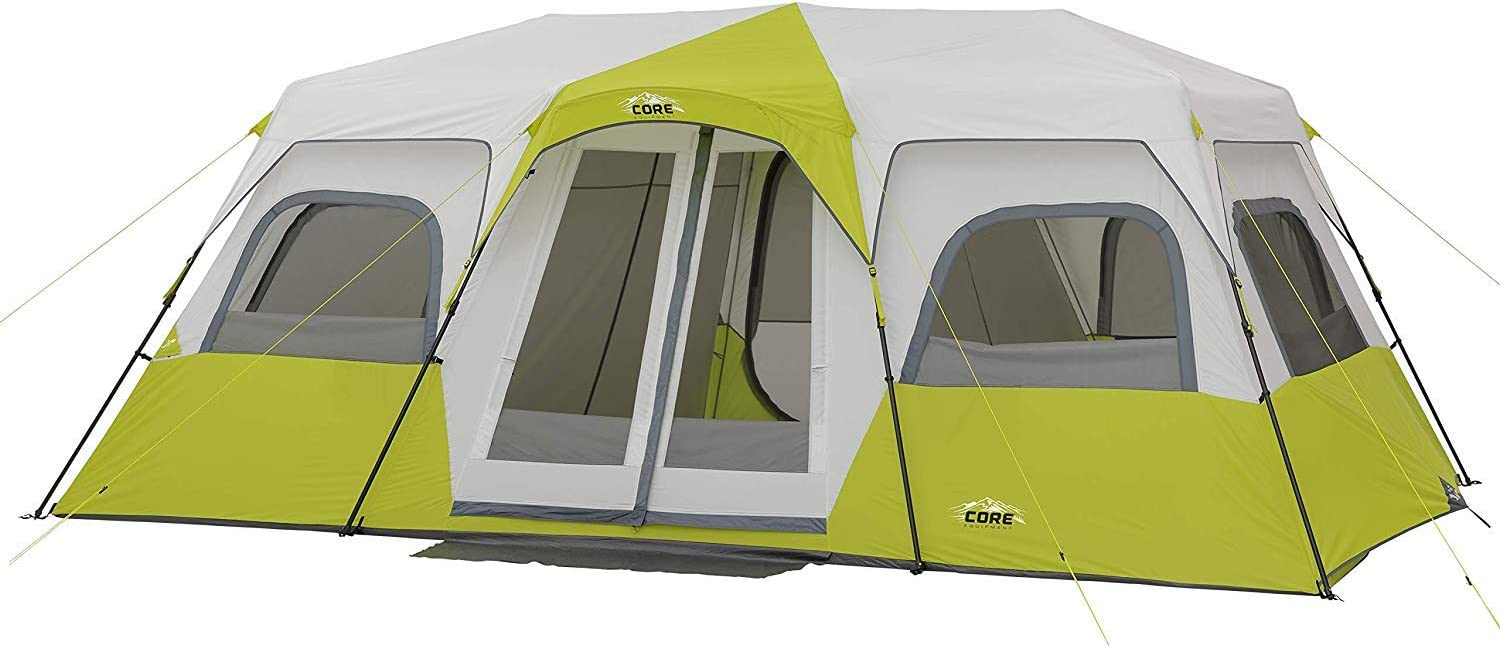 CORE - Tienda de campaña instantánea para 12 personas | Tienda de campaña enorme de 3 habitaciones para familia con bolsillos de almacenamiento para accesorios de camping, tienda de campaña grande