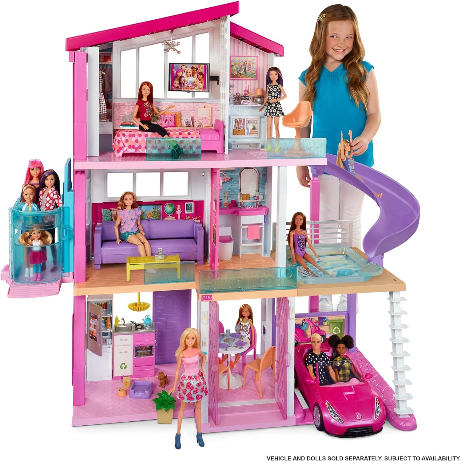 Barbie Estate, Mega Casa de Los Sueños, Casa de Muñecas para niñas de 3 años en adelante, con más de 90 cm de Alto, 8 Habitaciones, Elevador y alberca